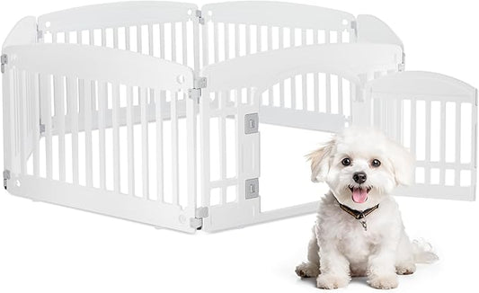 HealSmart 6 Panel 24" Plastic Dog Playpen, Folding & Portable Pet Playpen for Indoor & Outdoor Use, Safe & Secure Fence, Ideal for Small to Medium Dogs, White