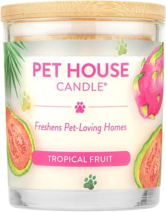 Pet House 9 oz Tropical Fruit Scented Pet Odor Candle, Clean Burning, Long Lasting, Plant Based Spring, Summer Scented Soy Candle, 60 Hour Burn Time