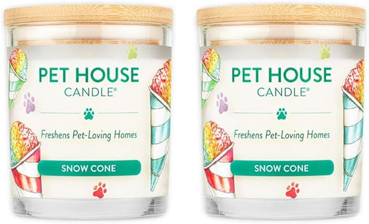 Pet House 9 oz Snow Cone Scented Pet Odor Candle, Clean Burning, Long Lasting, Plant Based Spring, Summer Scented Soy Candles, 60 Hour Burn Time, Pack of 2