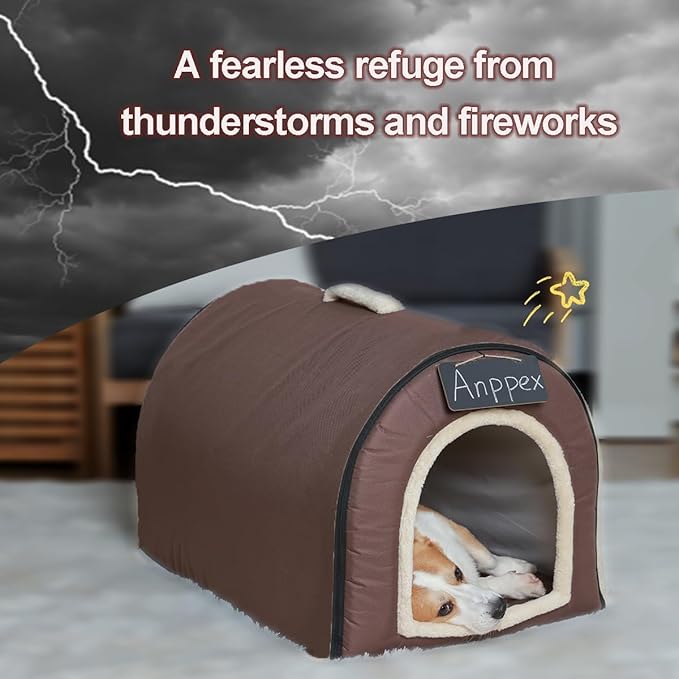 ANPPEX Medium Igloo Dog House Indoor,XL Size Dog Cave for Medium and Large Dogs,2-in-1 Washable Covered Dog Bed,Brown