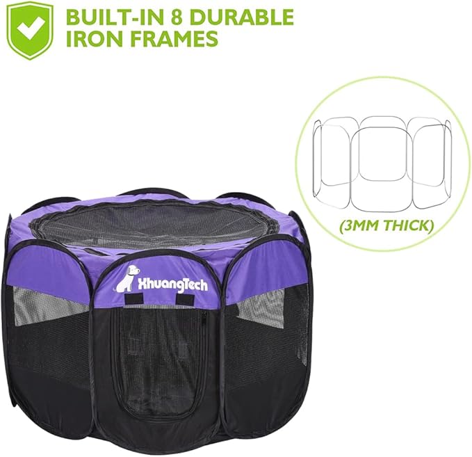 Foldable Pet Dog Playpen, Pop Up Portable Cat Playpen, Indoor/Outdoor for Kitten Puppy Play Pen, Cats Crate Tent with Carrying Bag, 600D Oxford (Purple + Black, Medium (31.5"x31.5"x23"), 8)