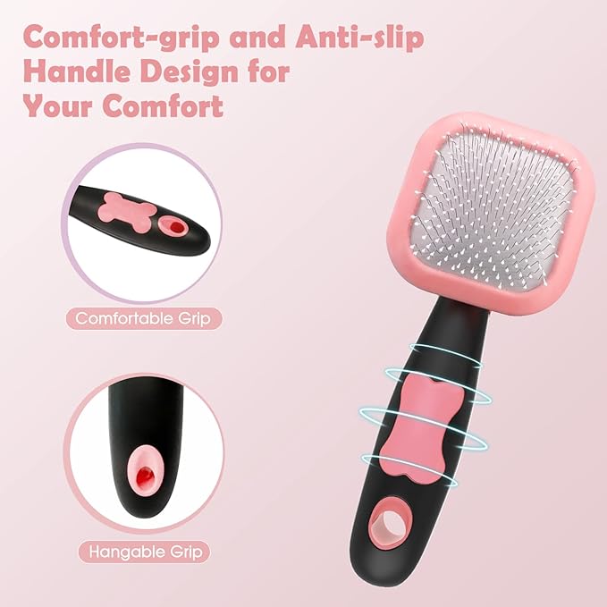 Slicker Brush for Dogs - Gently Cleaning Pin Brush for Shedding, Small Dogs, Puppy, Yorkie, Poodle, Rabbits, Cats - Pink