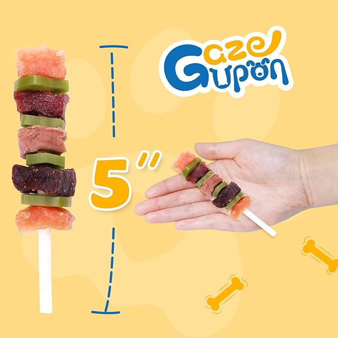 Dog Treats, Multi-Flavored Dog Kabobs Treats, High Protein Dog Chews w/Glucosamine Chondroitin, Made with Real Chicken, Duck, Beef, Rabbit, Salmon