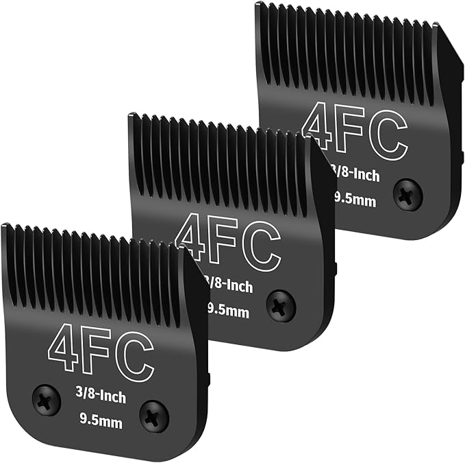 3 Pack 4FC Detachable Dog Grooming Steel Blades,Compatible with Andis,Oster A5,Wahl KM-10 Series,Cut Length 3/8" 9.5MM (Black)