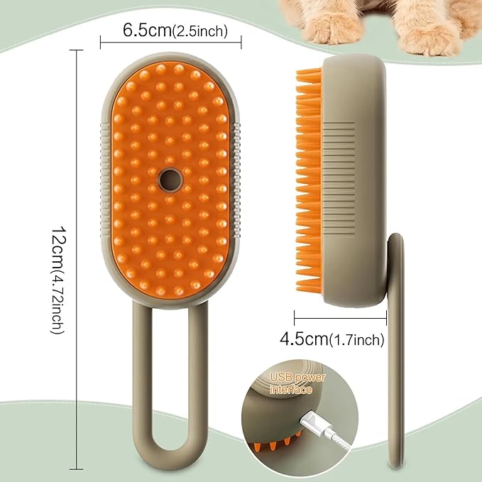 Pet Grooming Steam Brush for Dogs and Cats, Rechargeable, Soft and Comfortable, Suitable for Long/Short Hair (Rose Gold)