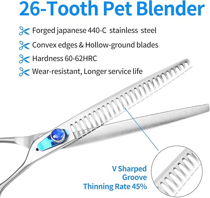 8'' Chunker Shears for Dogs Professional Dog Thinning Shears for Grooming, Japan 440C Stainless Steel Shears,Sharp, Fluffy Heavy Duty Blending Scissor for Pets