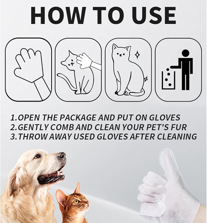 Pet Grooming Glove Wipes, Pet Bathing Wipes, PET Cleaning Deodorizing Bathing Wipes for Dogs & Cats, Cleaning Gloves for Dog and Cats, Pet Bathing Gloves Wipes for Daily Care and Traveling,6 PCS