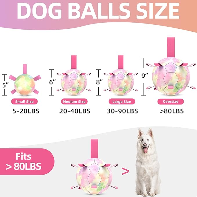 QDAN Extra Large Dog Toys Soccer Ball - Durable Dog Balls for Extra Large Dogs, Beach Pool Dog Water Toy, Interactive Dog Toys for Tug of War, Puppy Birthday Gifts, Rainbow (9 Inch)