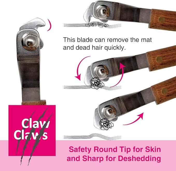 Undercoat Rake with Wooden Handle for Small Dog and Cat, Dematting Tool with Rounded Edge for Removing Tangled Hair, Grooming Rake Brush, Made in Taiwan (S-M, 12 Blades)