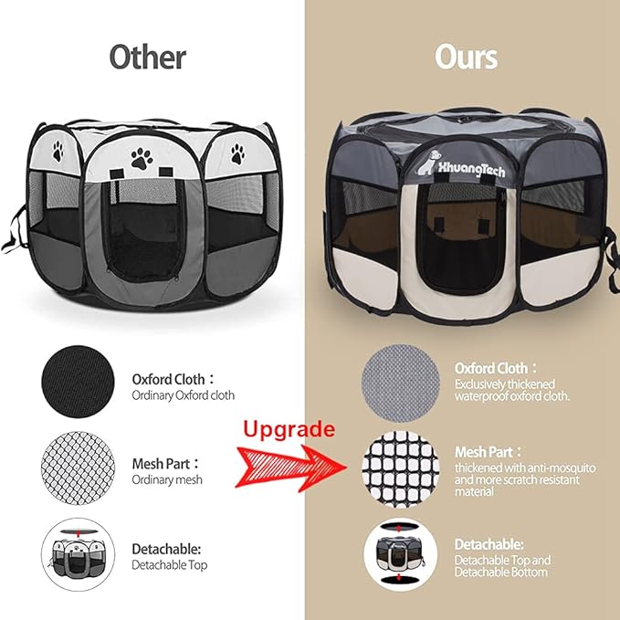 Foldable Pet Dog Playpen, Pop Up Portable Cat Playpen, Indoor/Outdoor for Kitten Puppy Play Pen, Cats Crate Cage Tent with Carrying Bag, 600D Oxford (Grey + Beige, Small (26"x26"x18"), 8)