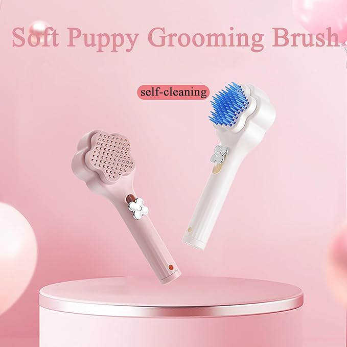 Self-Cleaning Soft Fur Brush for puppy – Scalable Gentle Grooming Brush Small Dogs Comb for Chihuahuas, Teddy Dogs, Yorkies, Maltipoos, Shih Tzus (Pink)