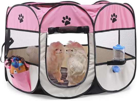 Portable Pet Playpen, 28.3" Foldable Dog Playpen for Dogie Kitten Rabbit, Exercise Playpen Tent Indoor/Outdoor Use (pink)
