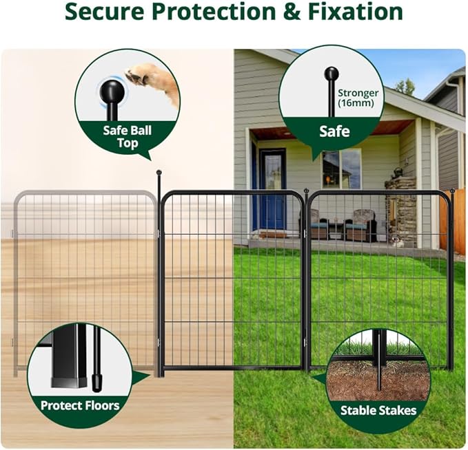 PawGiant Dog Fence Playpen 24”/32”/40” Indoor Outdoor for Small/Medium/Large Dogs, Metal Pet Puppy Cat Exercise Fencing Gate Crate Cage Outside RV, Camping, Yard, Garden (2 Panel, 28" W x 32" H)