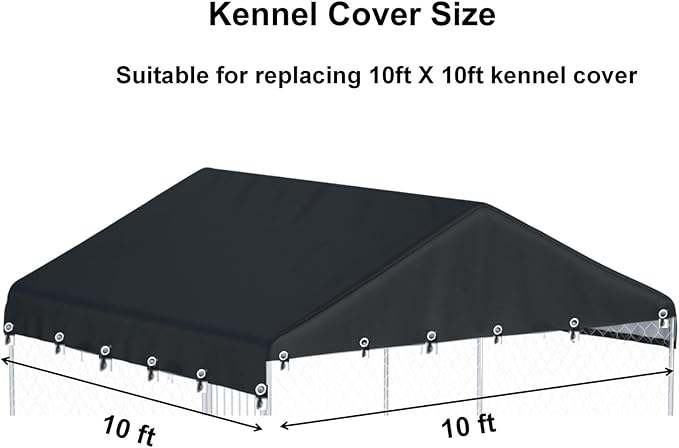 Outdoor Dog Kennel Cover 10'W x 10'L Made of 600D Waterproof Oxford Cloth- Black Replacement Kennel Cover(Without Frame)
