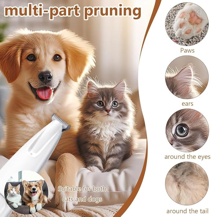 Upgraded Dog Paw Trimmer, Paw Trimmer for Dogs, Rechargeable Pet Shaver with LED Light, Low Noise Pet Hair Clippers for Paws Eyes Ears Face Rump (Brown)