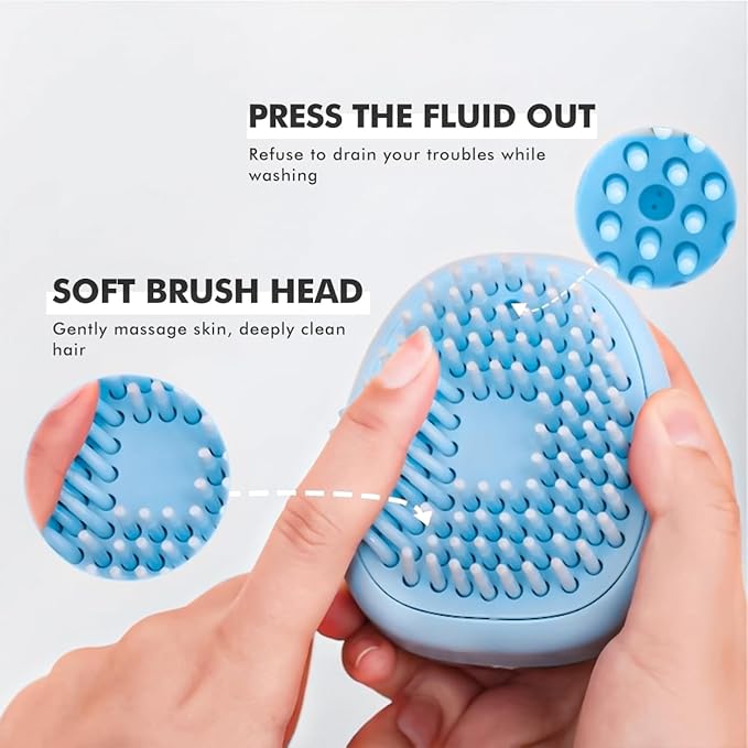 Pet Bath Scrubber with Shampoo Dispenser – Washing & Grooming Tool for Cats and Dogs, Removes Loose Fur for Long/Short Hair (Blue)