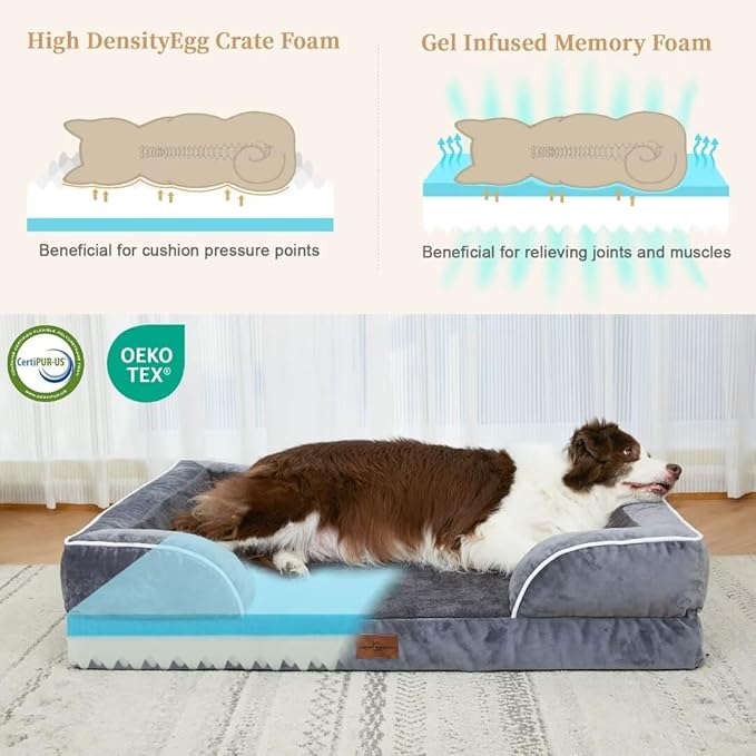 Cooling Dog Bed, Jumbo Dog Bed for Extra Large Dogs, Memory Foam Orthopedic Dog Bed, Jumbo Breed Dog Bed, Waterproof Dog Bed with Bolster & Removable Cover(Jumbo,Leaden Grey)