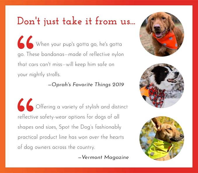 SPOT THE DOG! Reflective Dog Bandanas - High Visibility Safety Dog Accessories for Small, Large Dogs, Orange Collar, Scarf, Kerchief, Bib for Hunting, Camping, Walking at Night (Blaze Orange, L-XL)