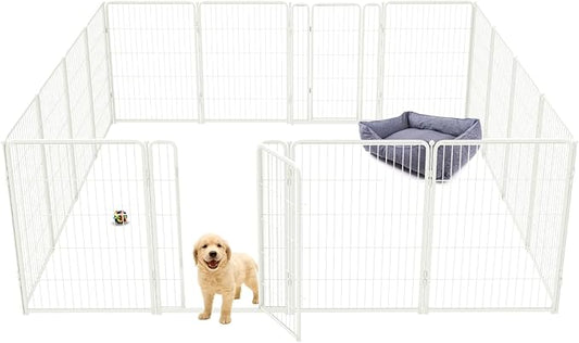 FXW Homeplus Dog Playpen for Indoor Use - Stress-Free and Safe Play, Heavy Duty 40 Inch 16 Panels Dog Pen for Medium and Large Dogs, White│Patented