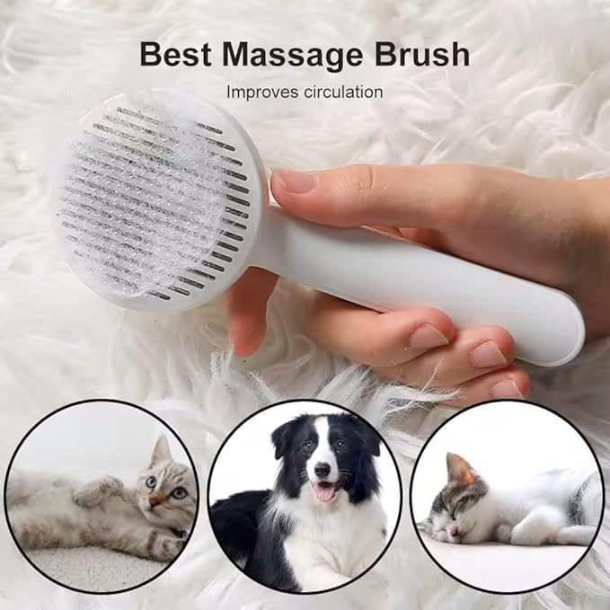 Versatile Pet Grooming Brush - Gently Removes Loose Undercoat, Suitable for Cats and Dogs, Ideal for Massage (Gray)