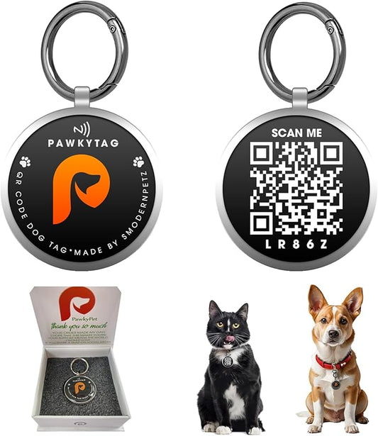 SMORDERNPETZ - Smart Dog Tag for Dogs and Cats - Durable Dog Name Tag - Waterproof QR Code Dog Tags for Pets with Anti-Lost Feature, Easy to Use - No Subscription Fees - Pack of 1(Black)