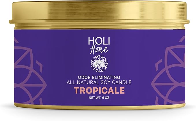 HOLI Pet Odor Eliminator Candle – Tropicale Scent – All Natural Soy Wax, Paraben & Phthalate Free, Pet Safe, Long-Lasting 30-Hour Burn, Non-Toxic & Plastic-Free Air Freshener for Home