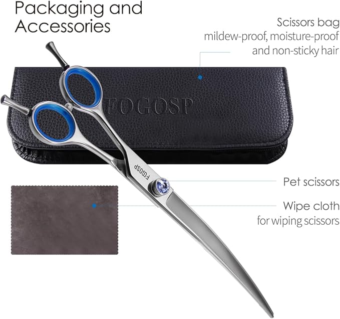 Left Handed Curved Scissors for Dog Grooming 7" Downward Professional Curved Shears Dog Grooming for Poodle Pet Cat Face Japan 440C Stainless Steel Super Sharp(7.0 curved)