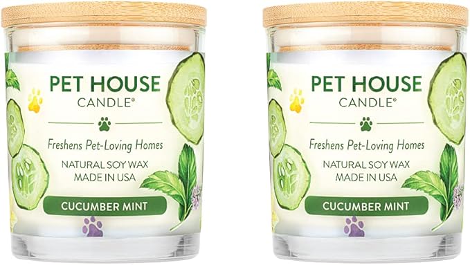 Pet House 9 oz Cucumber Mint Scented Pet Odor Candle, Clean Burning, Long Lasting, Plant Based Spring, Summer Scented Soy Candles, 60 Hour Burn Time, Pack of 2