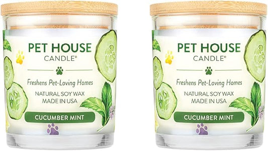 Pet House 9 oz Cucumber Mint Scented Pet Odor Candle, Clean Burning, Long Lasting, Plant Based Spring, Summer Scented Soy Candles, 60 Hour Burn Time, Pack of 2