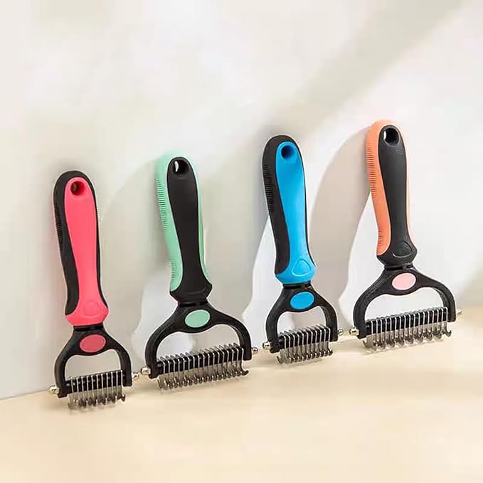Pet Dematting Tool 2 Pack Double Sided Undercoat Rake & Dematting Comb for Cats and Dogs for Detangling Matted or Knotted Undercoat Hair (Gray & Black, Large)