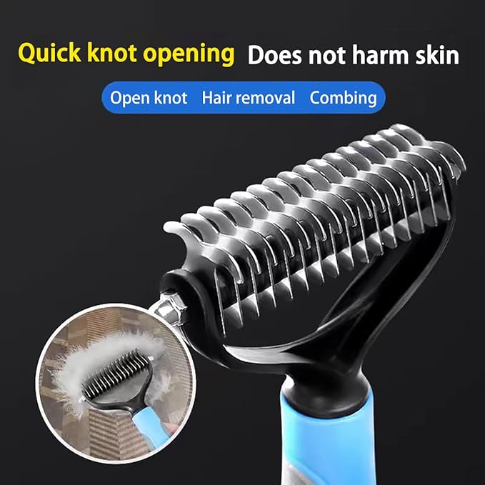 Pet Dematting Tool 2 Pack Double Sided Undercoat Rake & Dematting Comb for Cats and Dogs for Detangling Matted or Knotted Undercoat Hair (Gray & Black, Large)