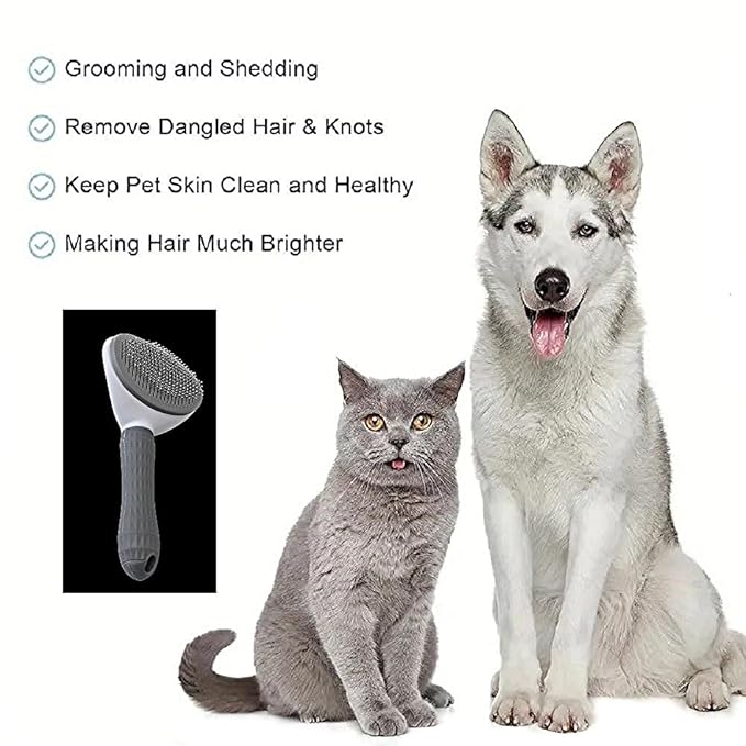 Pet Grooming Brush For Cats & Dogs Self-Cleaning Slicker Brush Hair Removal Comb Gentle De-shedding Grooming Tool