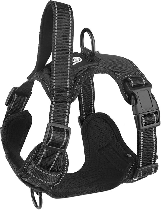 No Pull Dog Harness, Pet Walking Harness with 2 Metal Rings and Adjustable Handle, Reflective, Breathable; Soft Oxford Easy Control Dog Vest with Front Clip for Medium Dogs, Black