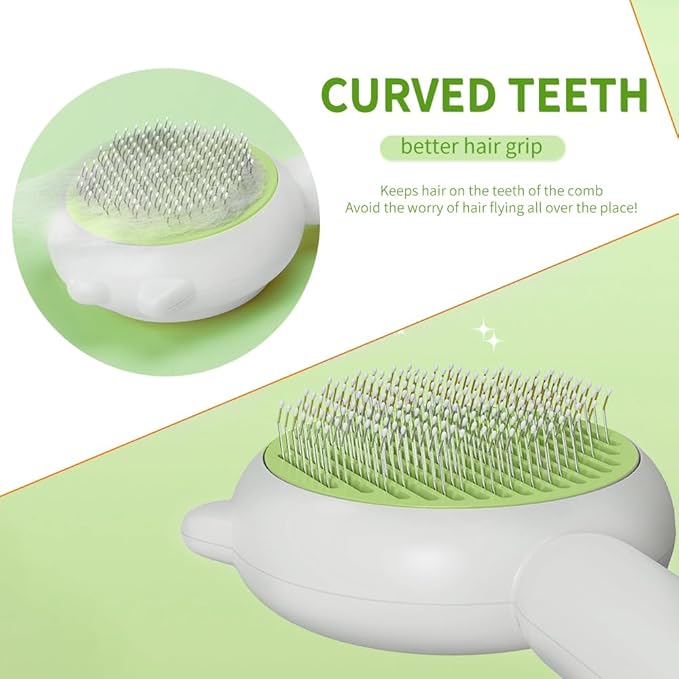 Indoor Universal Brush for Cats and Dogs, Self-Cleaning Pet Hair Brush with Release Button for Grooming Kittens and Puppies (green)