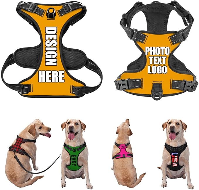 Custom Dog Harness with Name Phone No., Customized No Pull Pet Vest for Small Medium Large Dog, Personalized Heavy Duty Dog Vest, Adjustable Reflective Pet Harness Custom, PureOrange, S