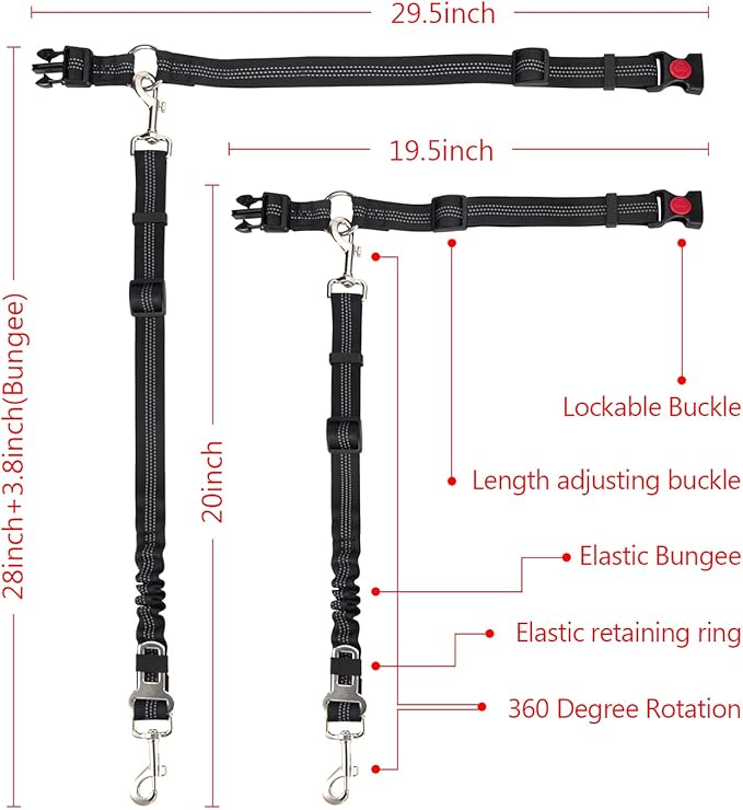Dog Seat Belt,5-in-1 Multi-Functional Headrest Dog Seat Belt,Dog Car Seatbelt Headrest Restraint Adjustable,Elastic Bungee Dog Vehicle Seatbelt Harness,Pet Dog Seat Belt with Clip Hook & Buckle