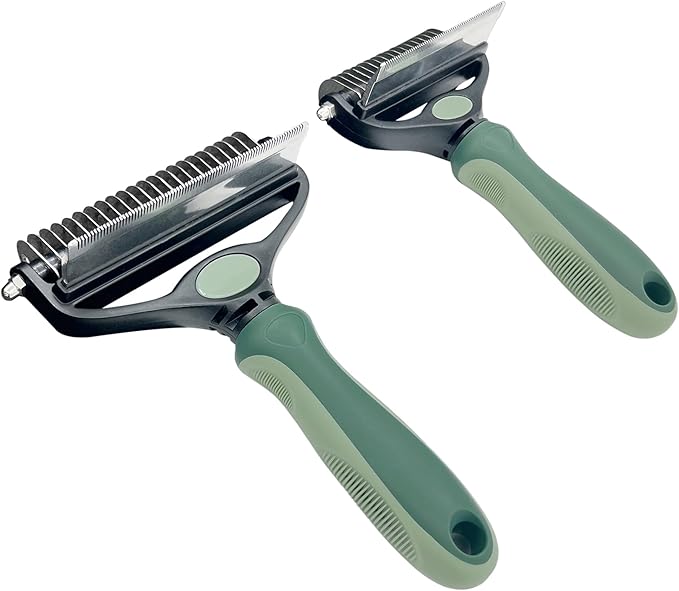 Pet Grooming 2 in 1 Rake Comb Dog Undercoat Dematting Deshedding Brush Hair Removal Tool for Pets Removing Mats and Tangles (Large)
