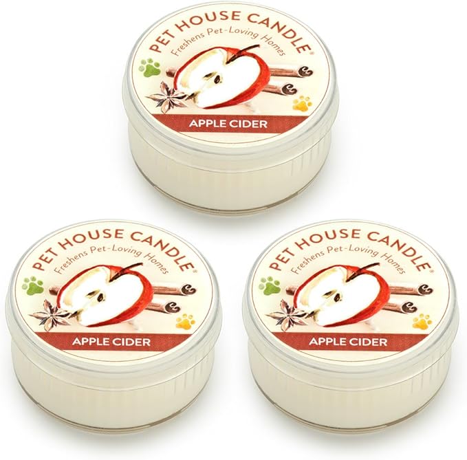 One Fur All Apple Cider Pet Odor Eliminating Mini Candle - 3 Pack - Natural Wax, Non-Toxic, Scented, 8-10 Hours Burn Time - Made in USA or Imported