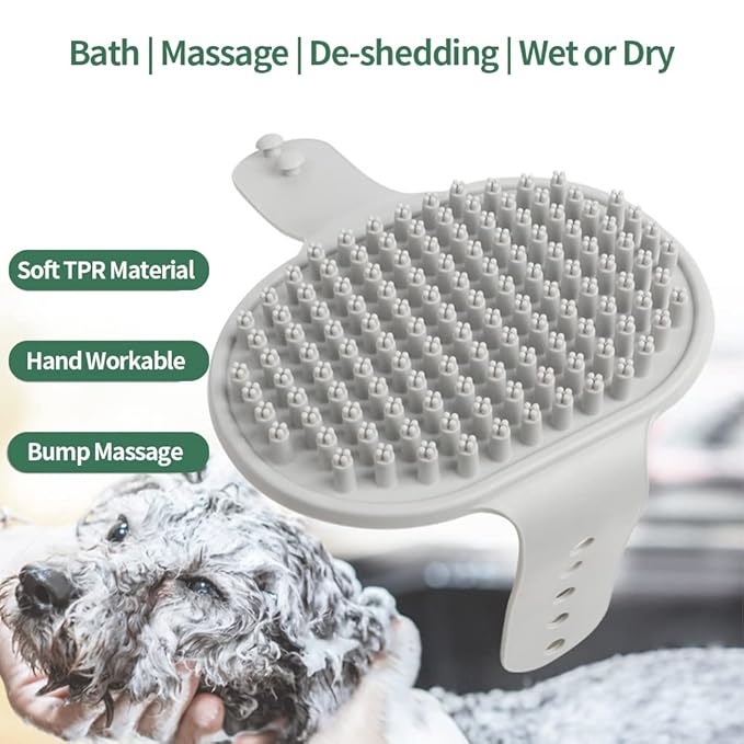 Upgraded Dog Grooming Brush, Pet Shampoo Bath Brushes with Adjustable Handle for Massage Shedding Long Short Haired Large Medium Small Dogs Puppy Cats (Grey 1PC)