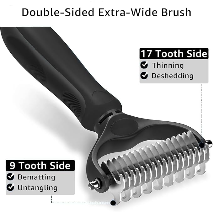 YINGFAN Pet Grooming Combo, Double-Sided Dematting Deshedding Undercoat Rake for Dogs and Cats, Dog Combs for Grooming Matting (Black)