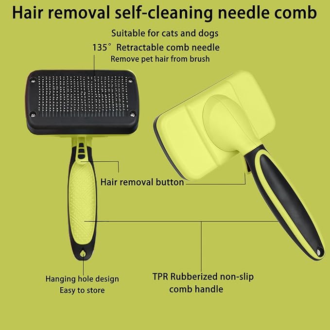 Skin-Friendly Slicker Brush for Pet Grooming - Easy-to-Clean Depilatory Brush for Dogs and Cats, Puppy Hair Removal, Green