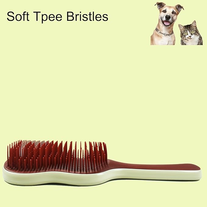 Soft Bristle Puppy Brush for Small Dogs - Gentle Grooming Brush for Shih Tzu, Yorkie, Maltese & Maltipoo. Effective Dog Hair Remover for Tangles & Shedding (Red)