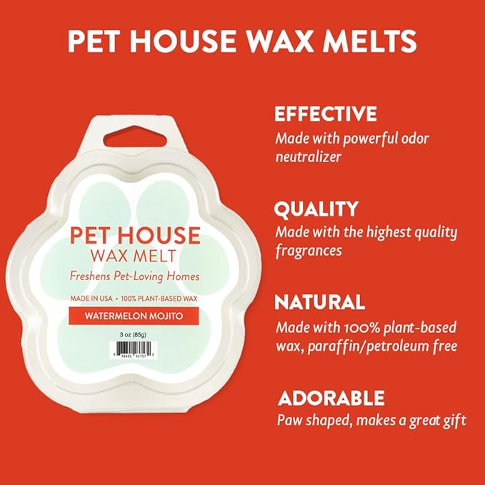 One Fur All Pet House Spring and Summer Wax Melts for Pet Odor, Natural, Plant Based Soy Wax Melts, Long Lasting Fragrance for Fresh Smelling Homes, Watermelon Mojito
