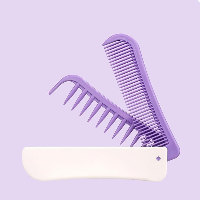 Foldable Dual-Head Puppy Brush, Small Dogs Interchangeable Combs Soft Bristles Portable Grooming Tool, Fit for Yorkie Shih Tzu Maltipoo Maltese (White and Purple)