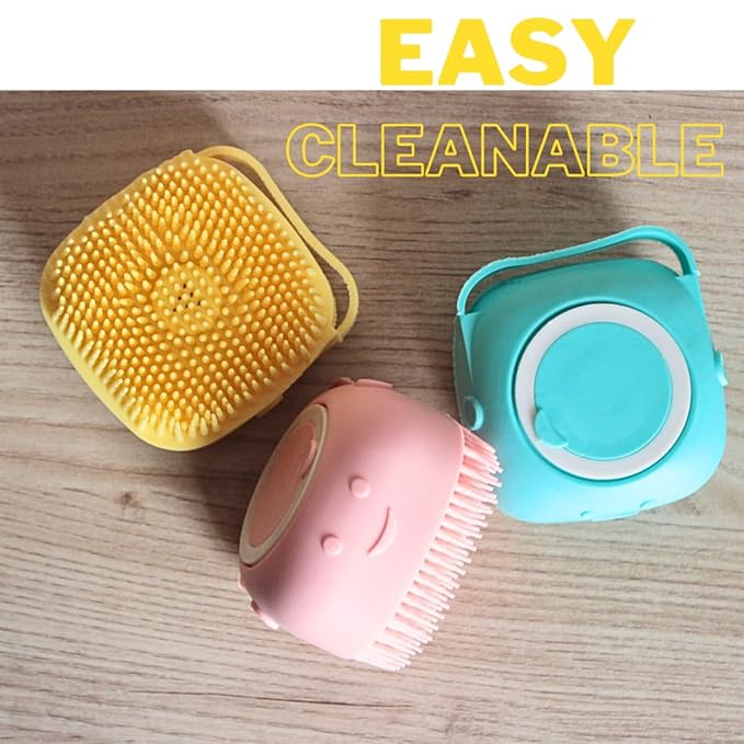 Silicone Pet Bath Brush with Shampoo Dispenser - For Dogs, Cats, and Puppies - Aquamarine Color
