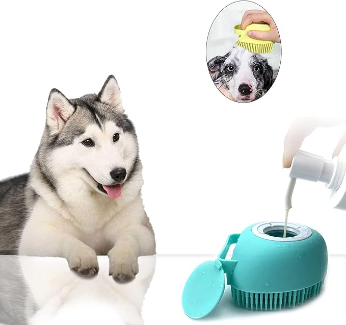Shampoo Cat Dog Sink Brush Washing Soap and Shampoo for Long Short Haired Dogs Cats Shower Pet Grooming Bath Soft Silicone Bristle Massage Brush OZE-50 (Blue, Standart)