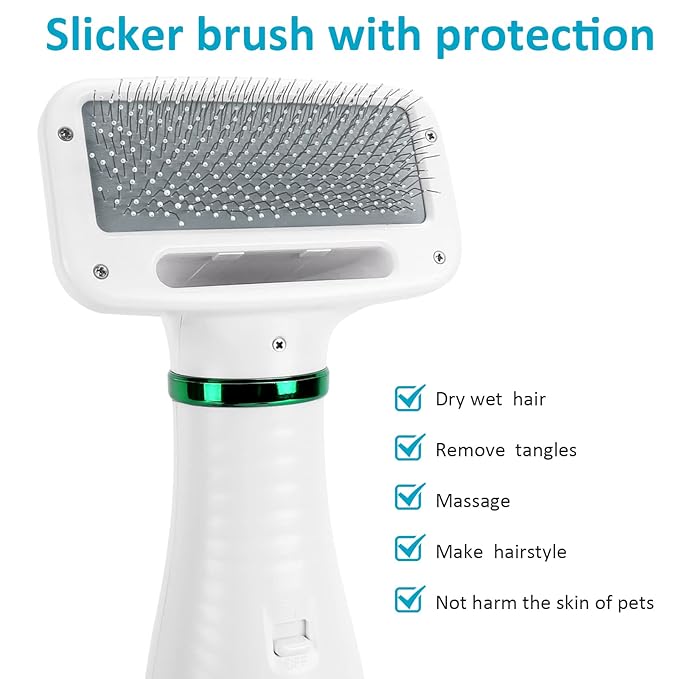 Pet Hair Dryer, 2 in 1 Dog Hair Dryer with Slicker Brush,Dog Blow Dryer with 2 Adjustable Heat Setting Dog Brush for Dog Grooming Small Medium Dogs Cats