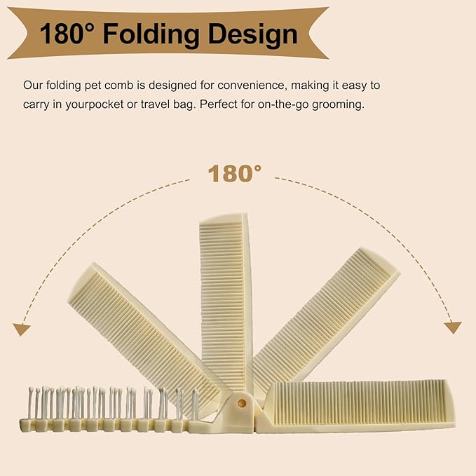 Foldable Dual-Head Puppy Brush Small Dogs Interchangeable Combs Soft Bristles Portable Grooming Tool Yorkie Shih Tzu Maltipoo (White)
