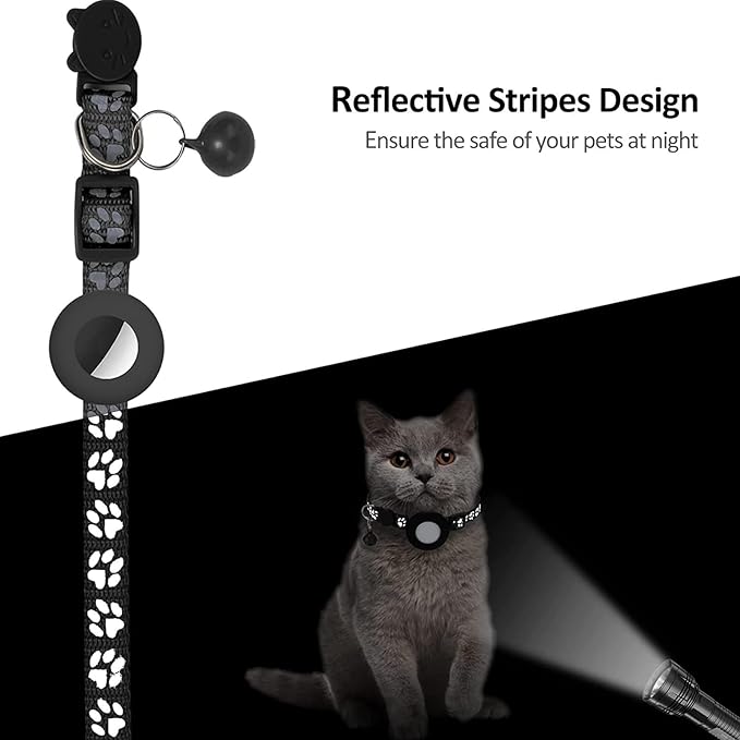 GPS Tracker for Cats, Mini GPS Pet Tracker with Collar, IPX8 Waterproof Cat Tracker Collar,No Monthly Fee,Work with Apple Find My(iOS Only),Smart Tracker for Pets(Black)