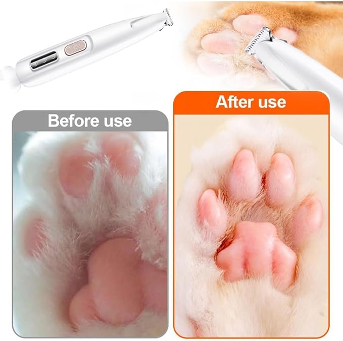 Saffory Electric Paw Trimmer with LED Light - Waterproof, Rechargeable, Low Noise Pet Hair Shaver for Dogs and Cats